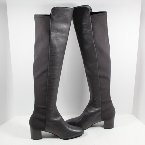 Stuart Weitzman Gillian Leather Block Heel Knee-High Boots - Dark Gray 7M - Picture 3 of 7